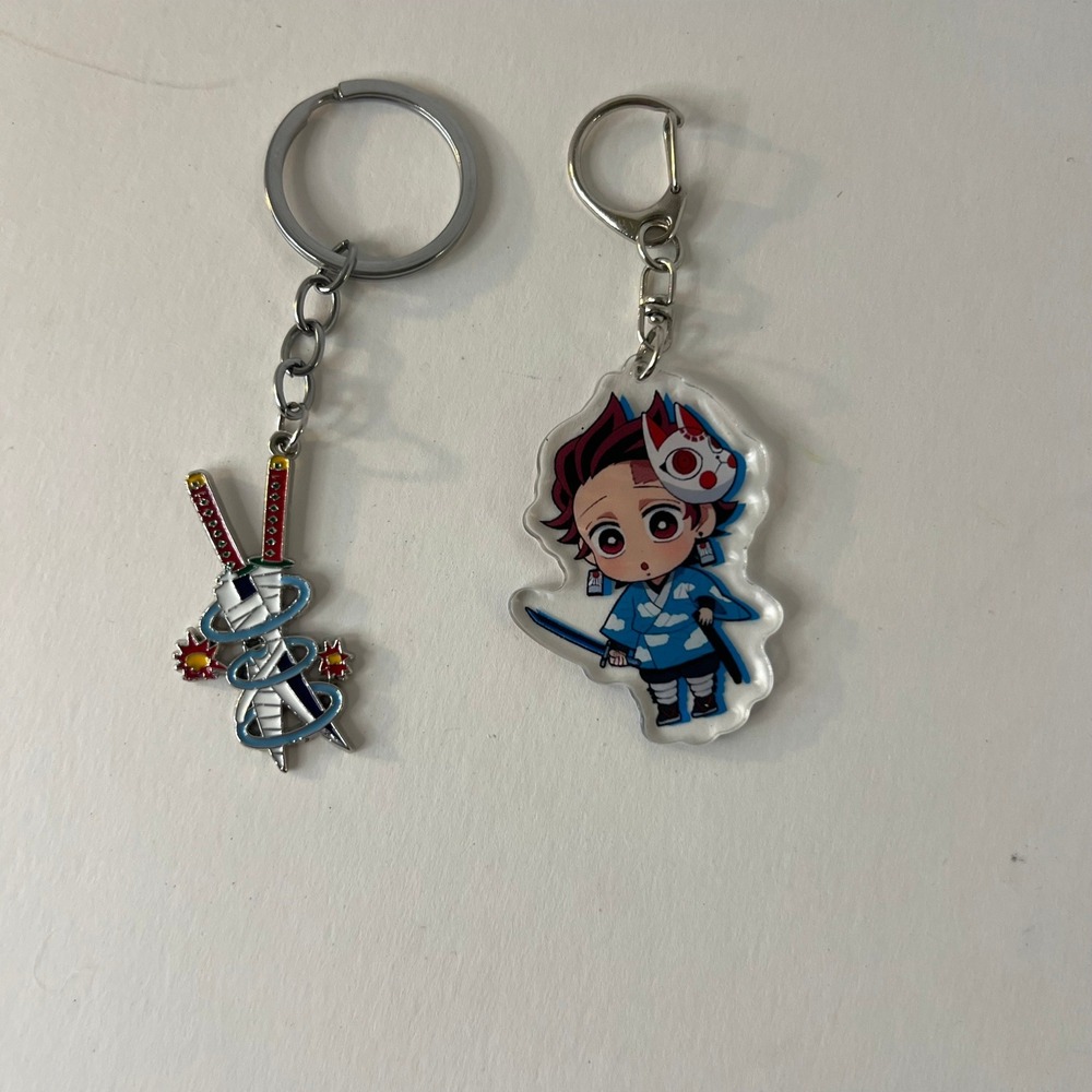 Demon Slayer Tanjiro Kamado Acrylic Keychain and‎ Metal Sword Charm Set 2pc